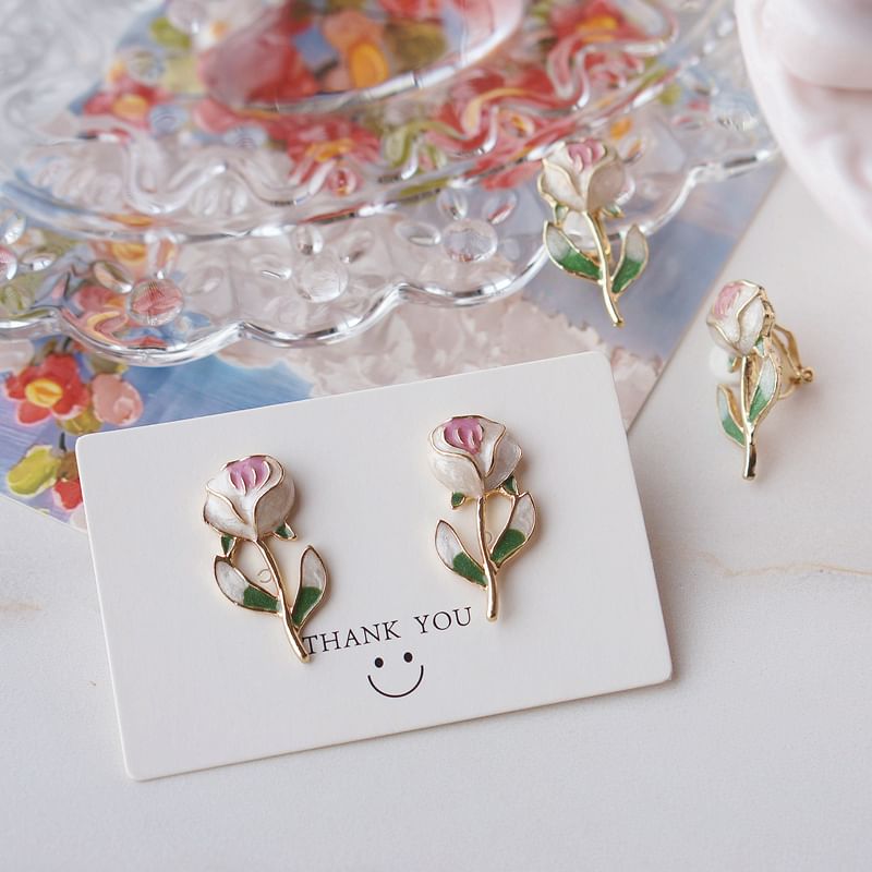 Alloy Stud Floral Earring FashionChic