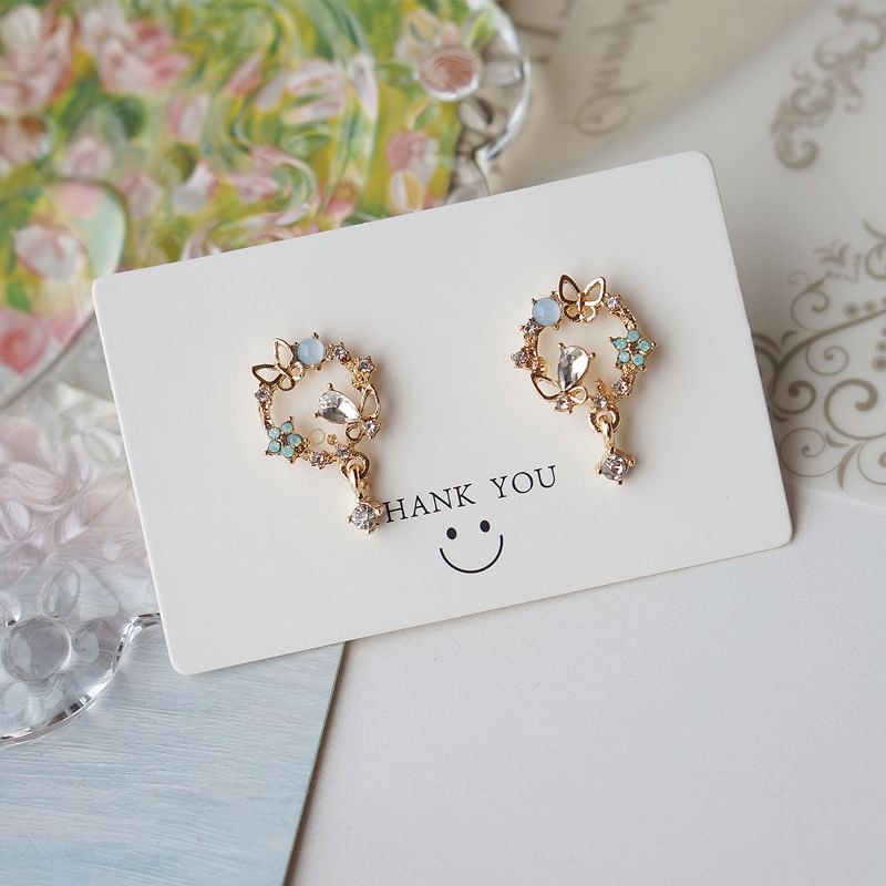 Rhinestone Earring Drop Alloy Butterfly FashionChic
