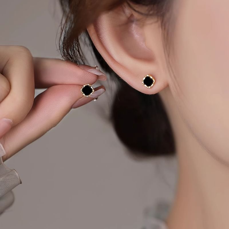 Silver Ear Square Stud Sterling FashionChic