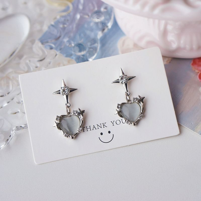 Heart Rhinestone Earring Clip / On Drop FashionChic