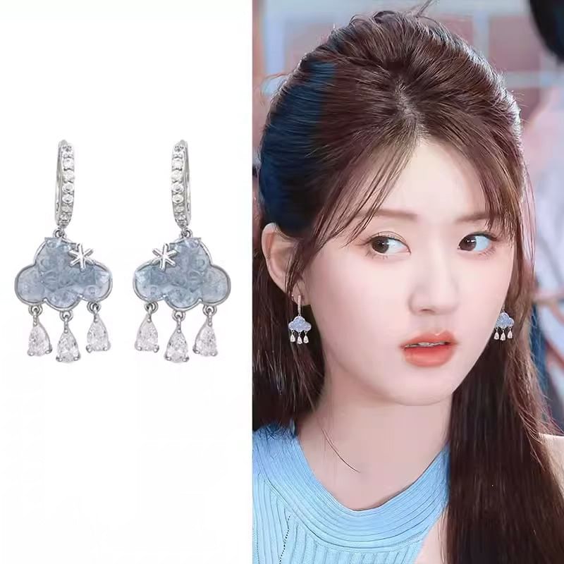Earring Fringed Rhinestone Drop Huggie Cloud FashionChic