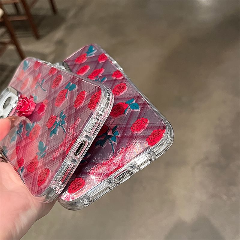 Rose Case / Adhesive Decoration Plaid Phone Set FashionChic