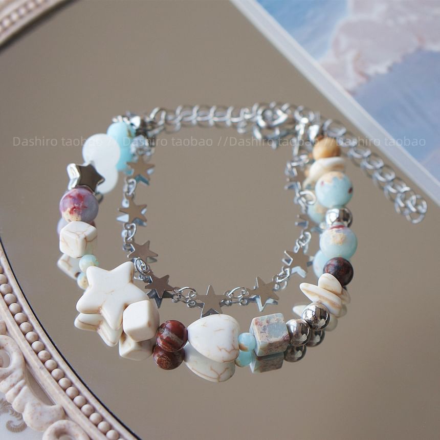 Gemstone Alloy Layered Resin Faux Bracelet Star Bead FashionChic