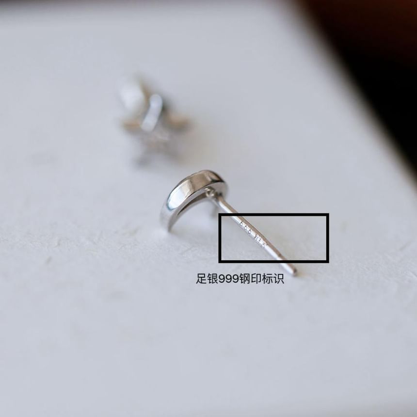 Earring Asymmetrical S999 Moon Star Silver Stud Rhinestone FashionChic