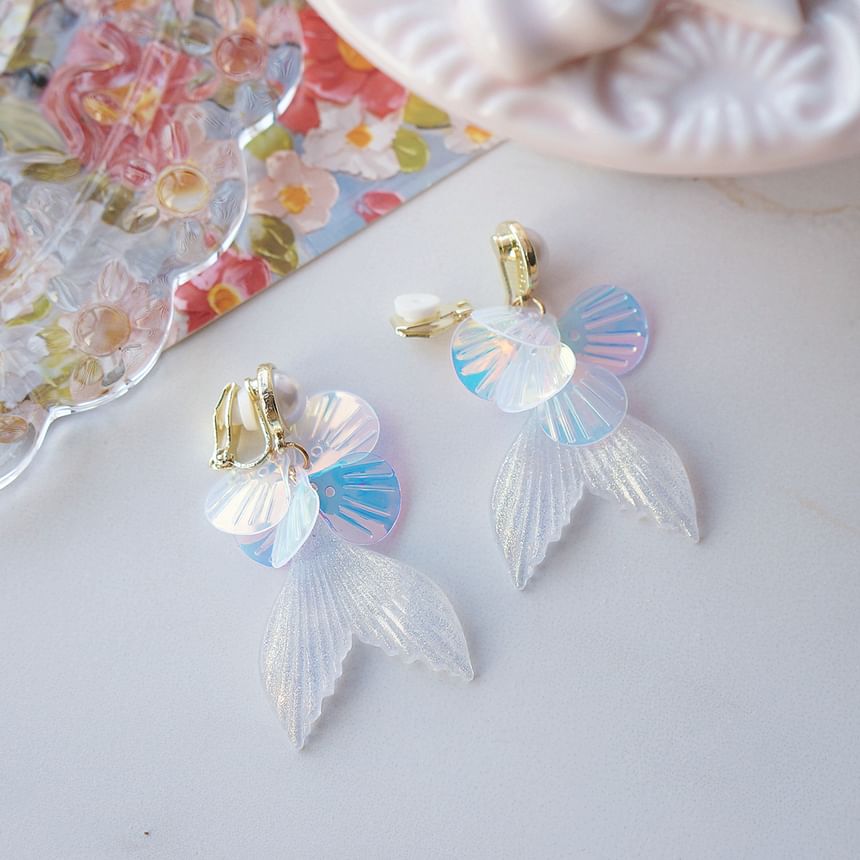 Pearl Mermaid Earring Drop / Clip-On Tail Faux FashionChic
