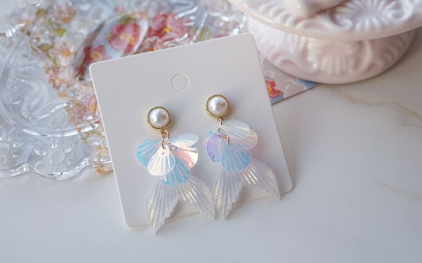 Pearl Mermaid Earring Drop / Clip-On Tail Faux FashionChic