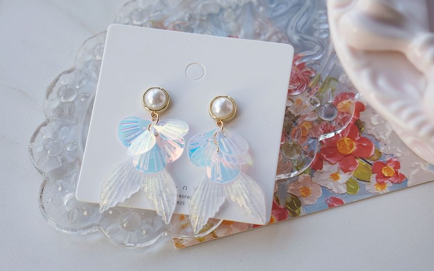 Pearl Mermaid Earring Drop / Clip-On Tail Faux FashionChic
