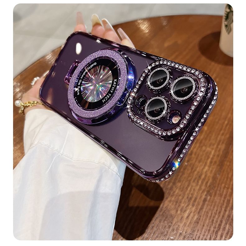 with Phone Rhinestone (Compatible Transparent Case Magnetic MagSafe) Stand FashionChic