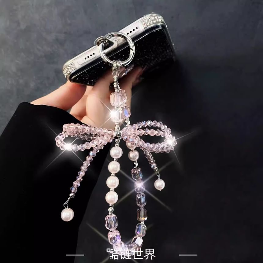 Pad Lanyard Bow with Pearl Crystal Phone Strap Faux FashionChic