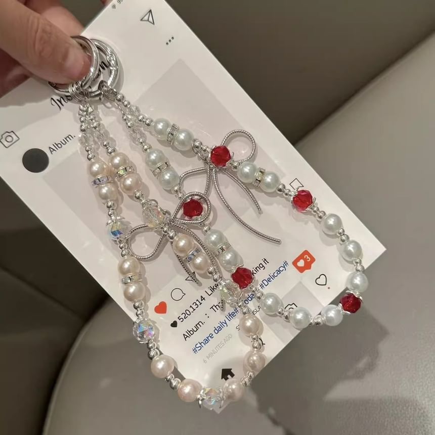 Lanyard Faux with Strap Pearl Pad Phone Bow FashionChic