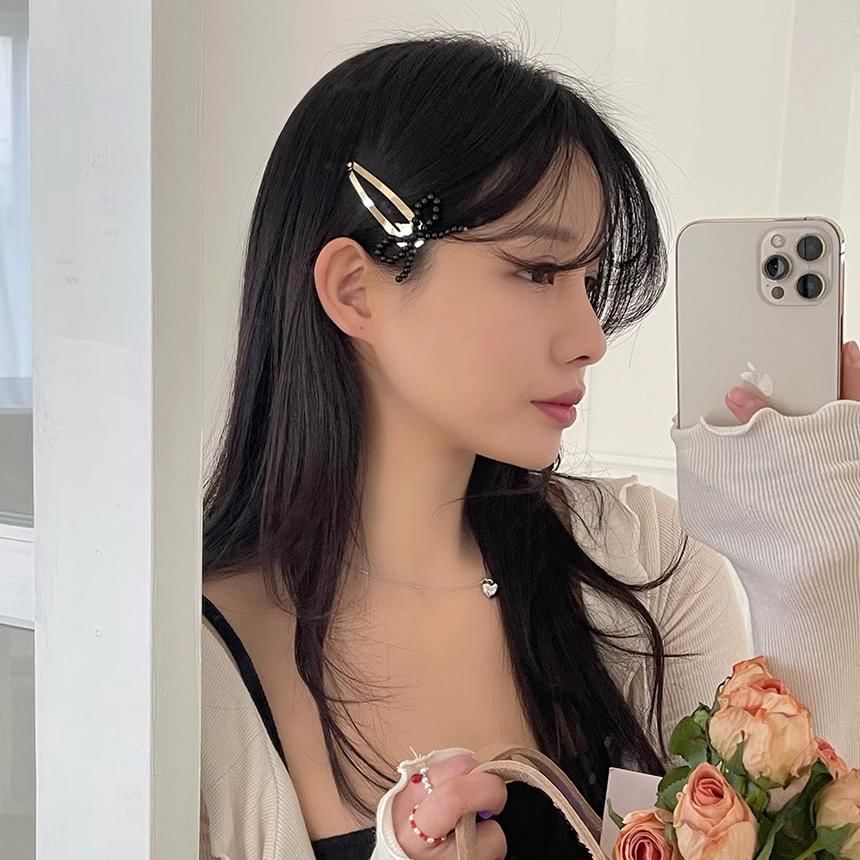 Hair Bow Beaded Alloy Set Clip FashionChic