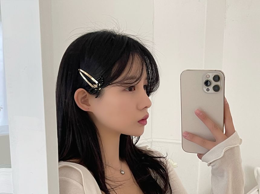 Hair Bow Beaded Alloy Set Clip FashionChic