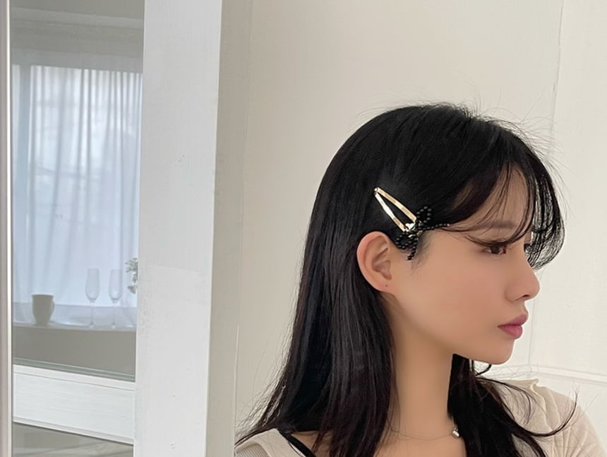 Hair Bow Beaded Alloy Set Clip FashionChic