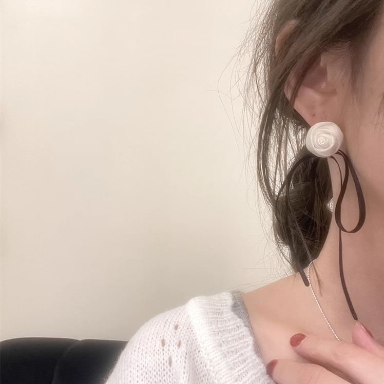 Earring Stud Ribbon Flower FashionChic