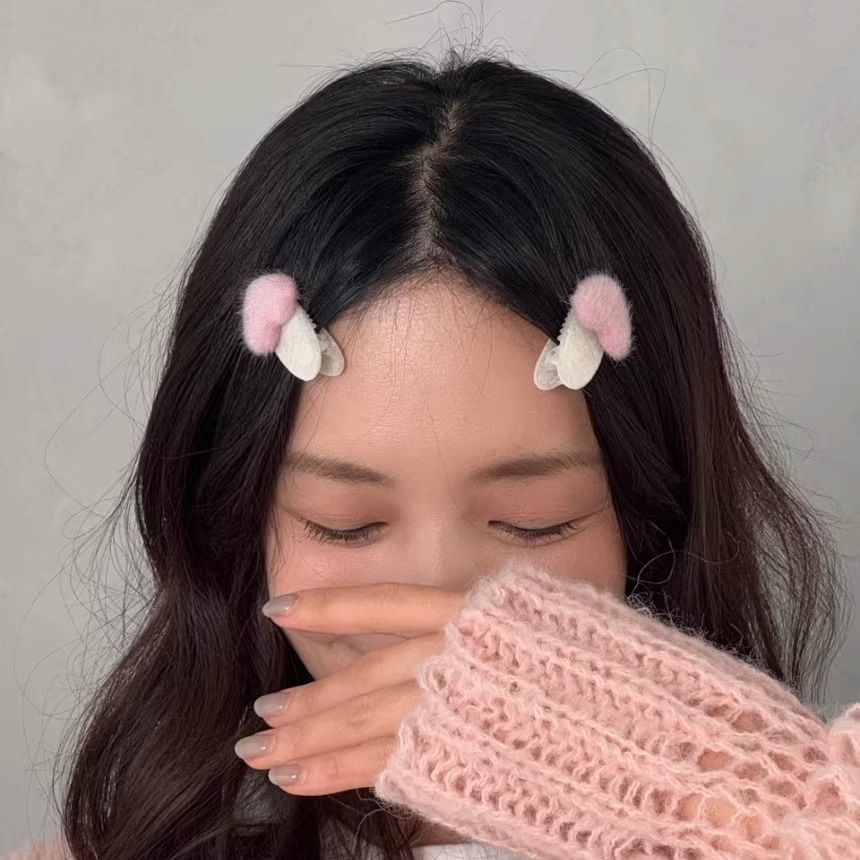 Set Fluffy Heart Clip Hair FashionChic