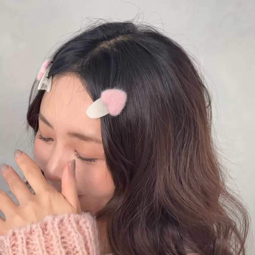 Set Fluffy Heart Clip Hair FashionChic