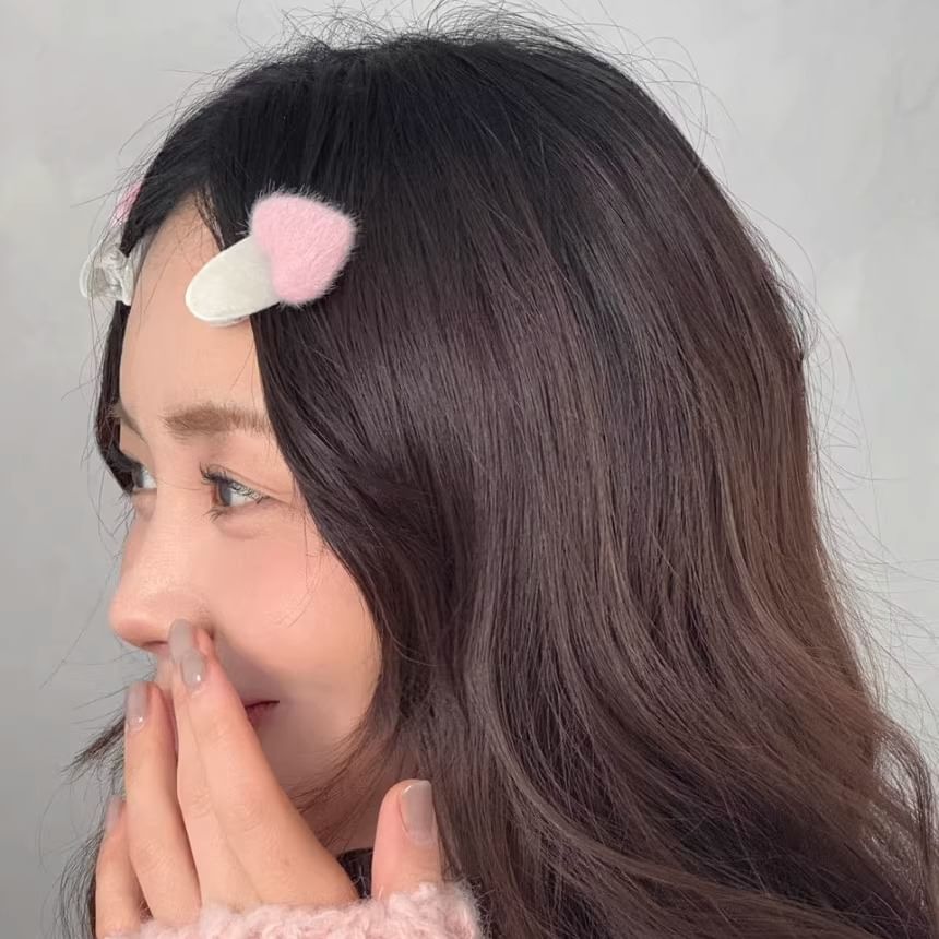 Set Fluffy Heart Clip Hair FashionChic
