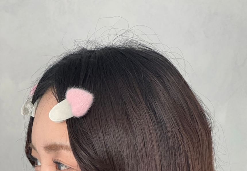 Set Fluffy Heart Clip Hair FashionChic