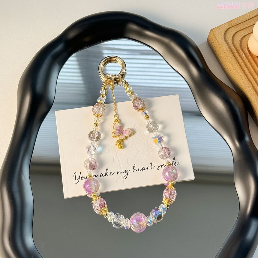 Butterfly Lanyard Crystal Pad Phone with Strap Faux FashionChic