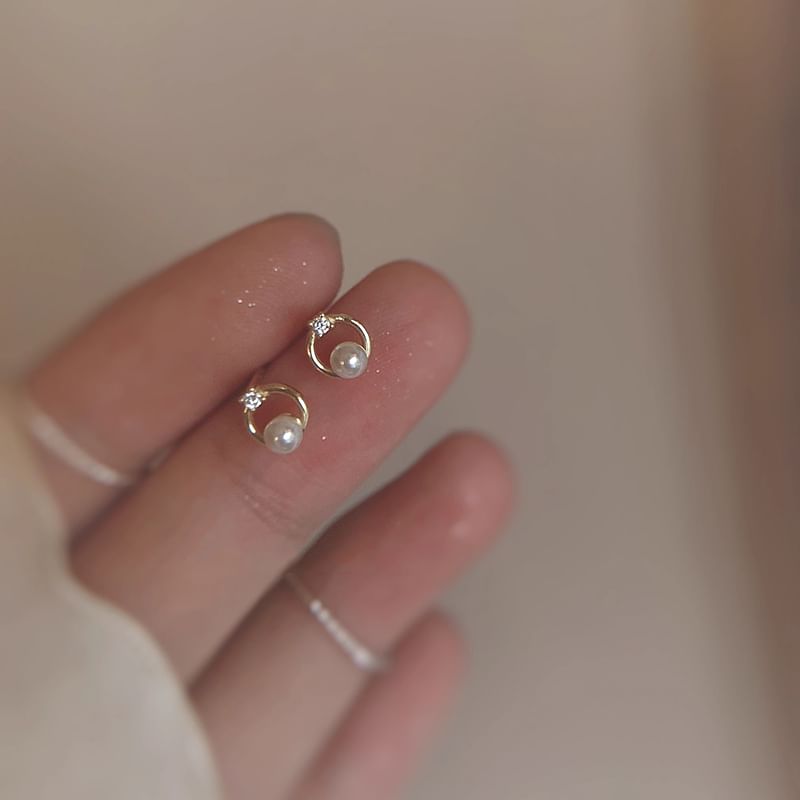 Earring Stud Alloy Pearl Faux Rhinestone FashionChic