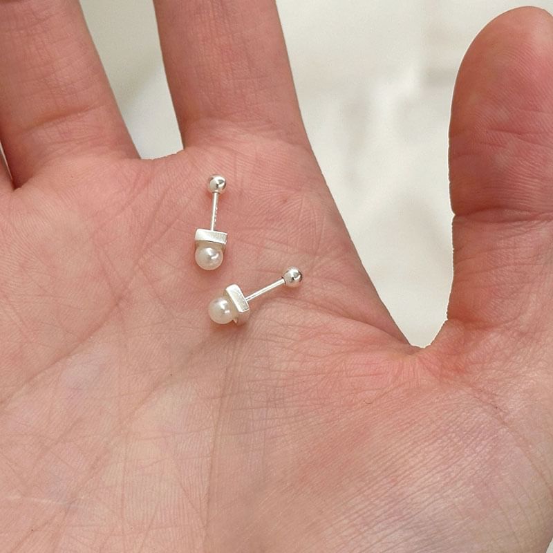 Alloy Pearl Barbell Faux Earring FashionChic