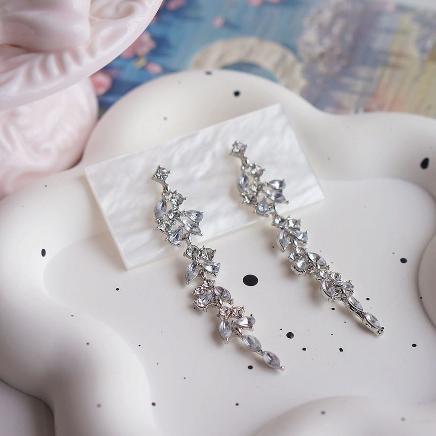 Drop Earring Clip-On Rhinestone Leaf / FashionChic