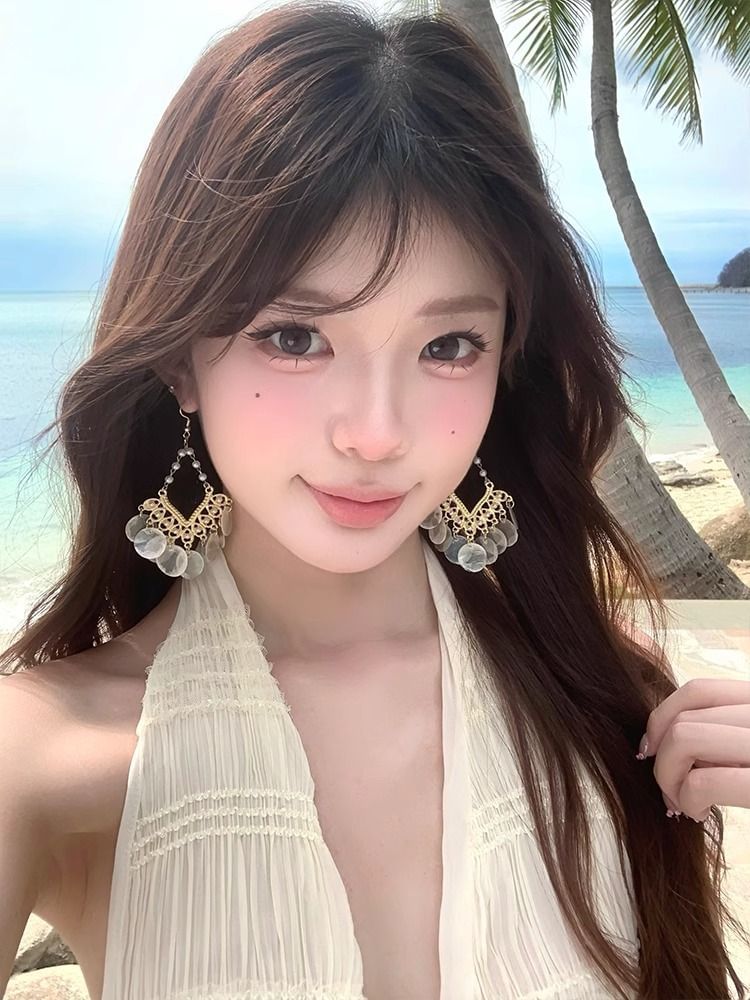 Alloy Chandelier Disc Earring Shell FashionChic