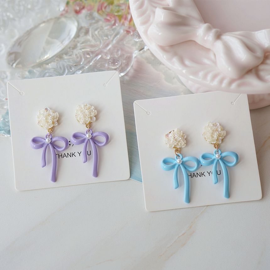 Silver Earring Drop Clip-On 925 / Flower Bow Sterling FashionChic