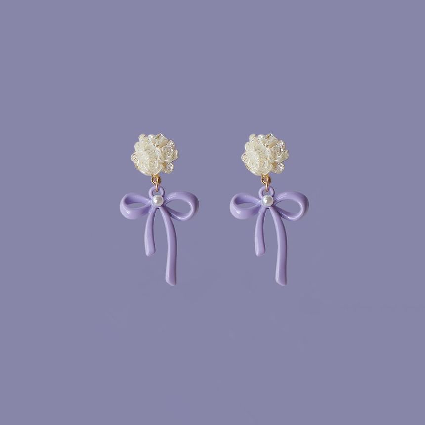 Silver Earring Drop Clip-On 925 / Flower Bow Sterling FashionChic