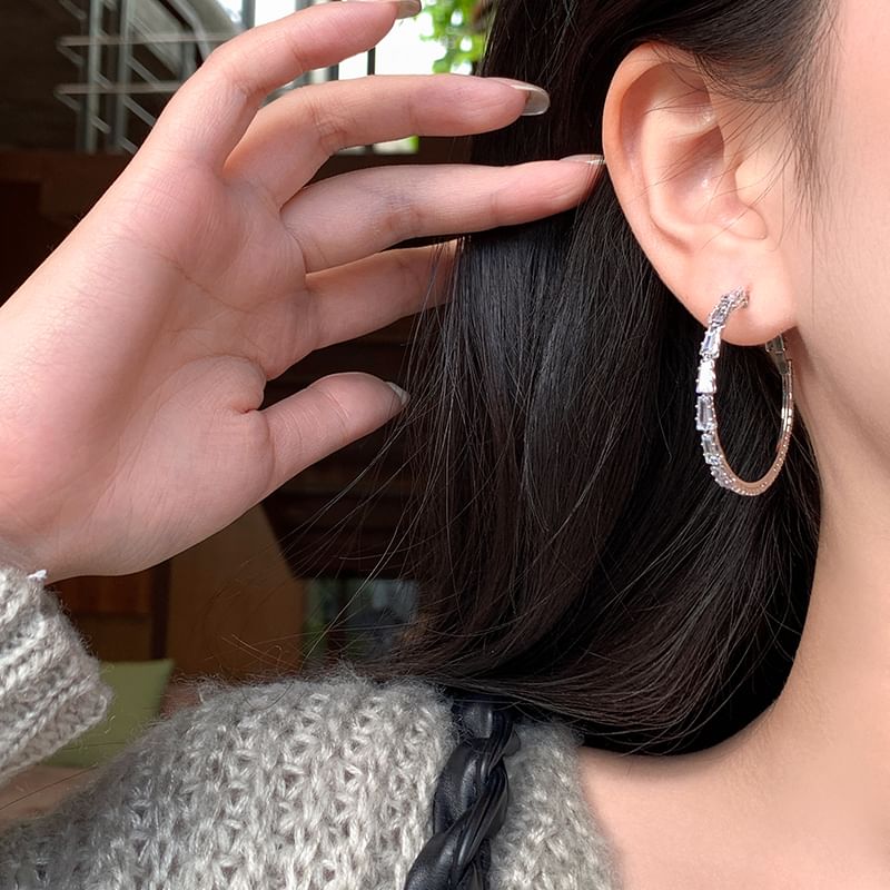 Silver Sterling 925 Rhinestone Earring Hoop FashionChic