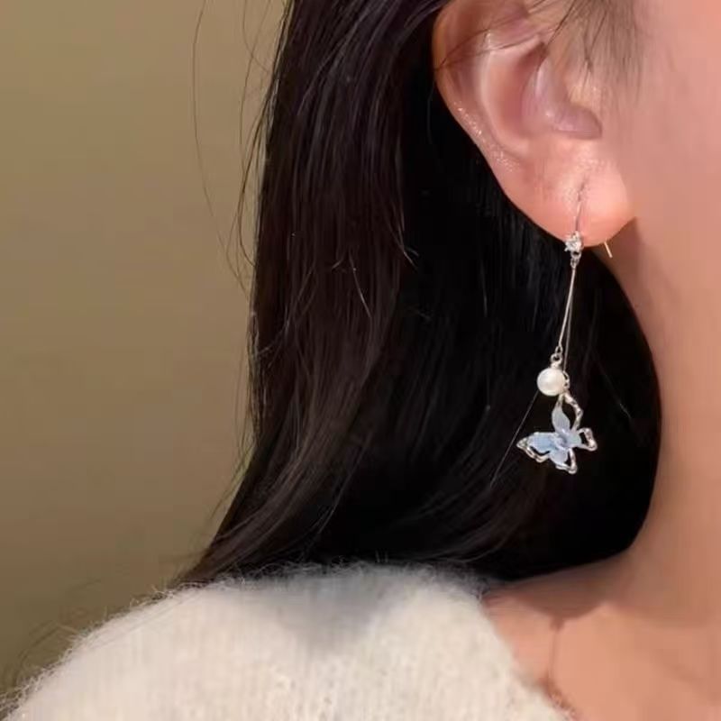 Dangle Pearl Butterfly Alloy Earring Faux FashionChic