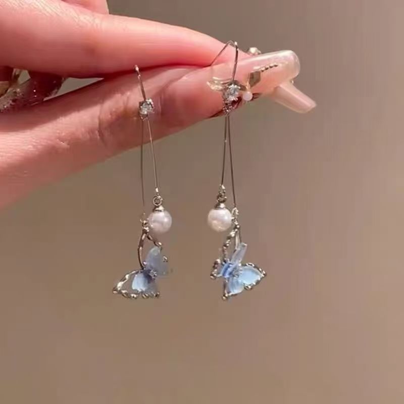 Dangle Pearl Butterfly Alloy Earring Faux FashionChic