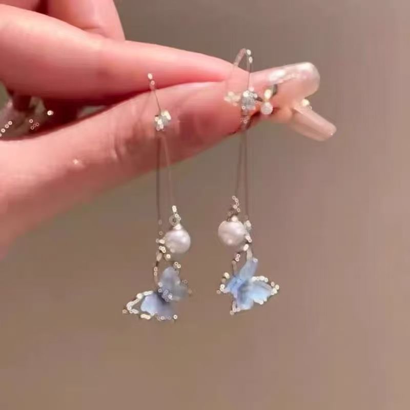 Dangle Pearl Butterfly Alloy Earring Faux FashionChic