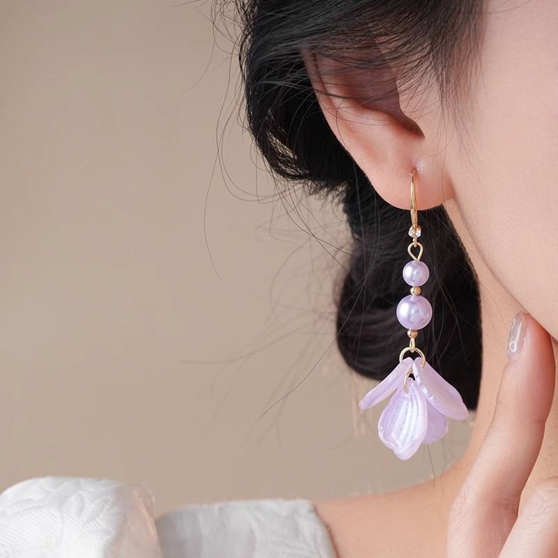 Earring Faux Dangle Pearl Alloy Petal FashionChic
