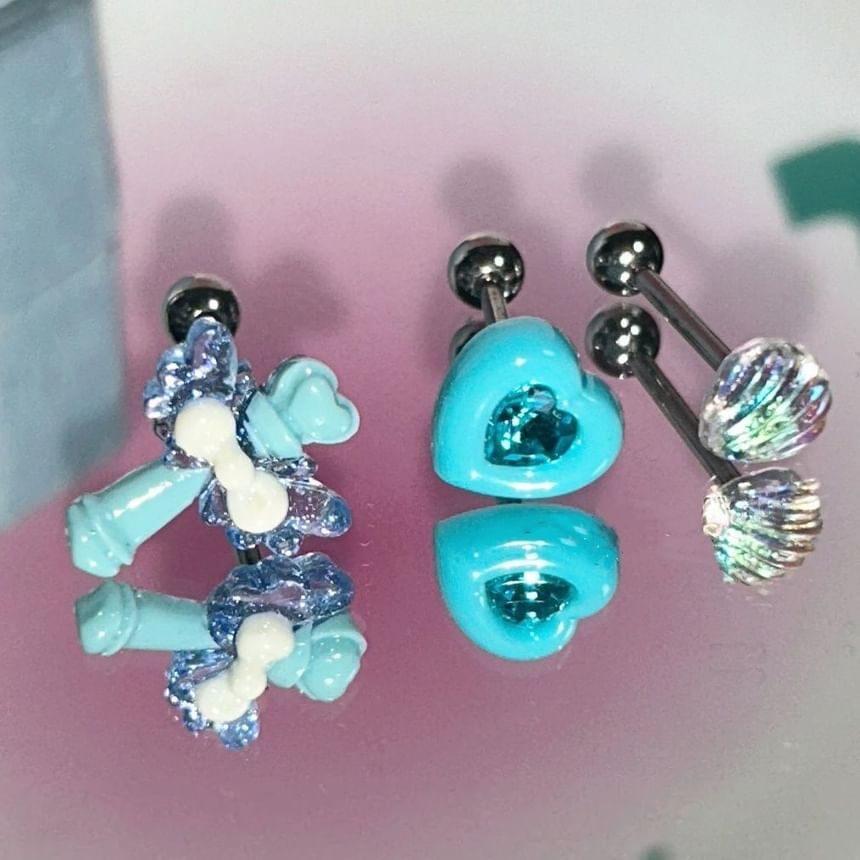 / Heart Wand Set 3: Earring Rhinestone Alloy Shell Stud of FashionChic