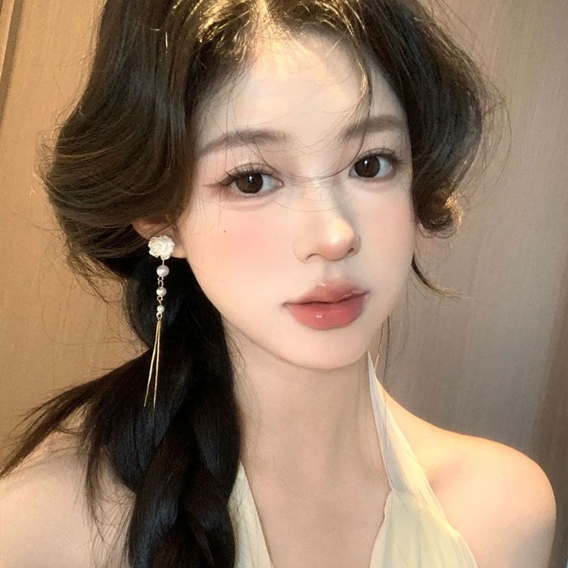 Pearl Floral Earring Alloy Threader Faux FashionChic