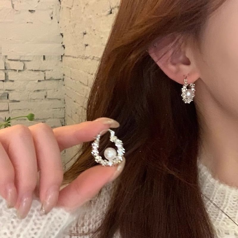 Pearl Hoop Earring Beaded Faux FashionChic