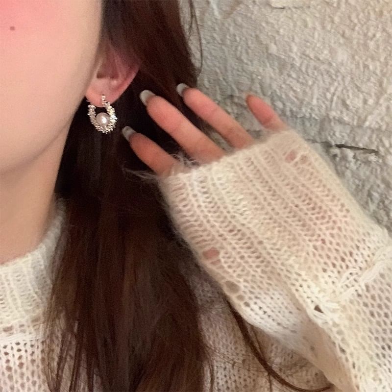 Pearl Hoop Earring Beaded Faux FashionChic