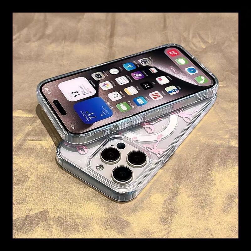 Magnetic MagSafe) Case Bow with (Compatible Transparent Phone FashionChic