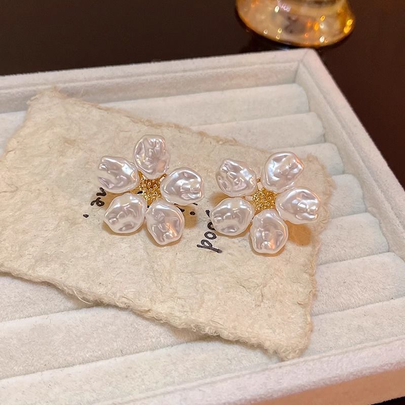 Floral Earring Faux Alloy Pearl Statement FashionChic