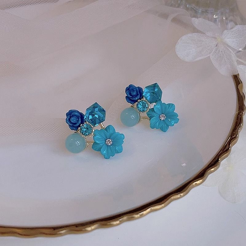 Floral Earring Rhinestone Statement Alloy FashionChic