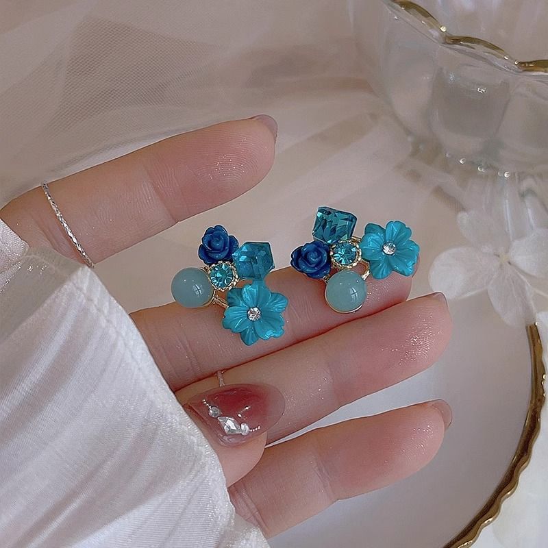 Floral Earring Rhinestone Statement Alloy FashionChic