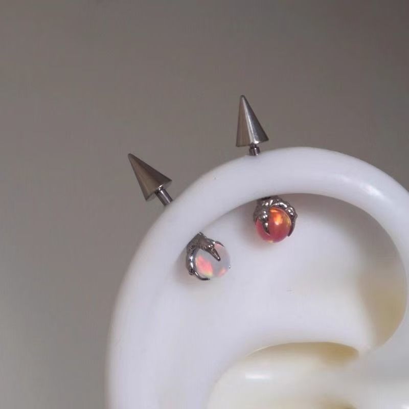 Faux Gemstone Earring Through Alloy Claw FashionChic