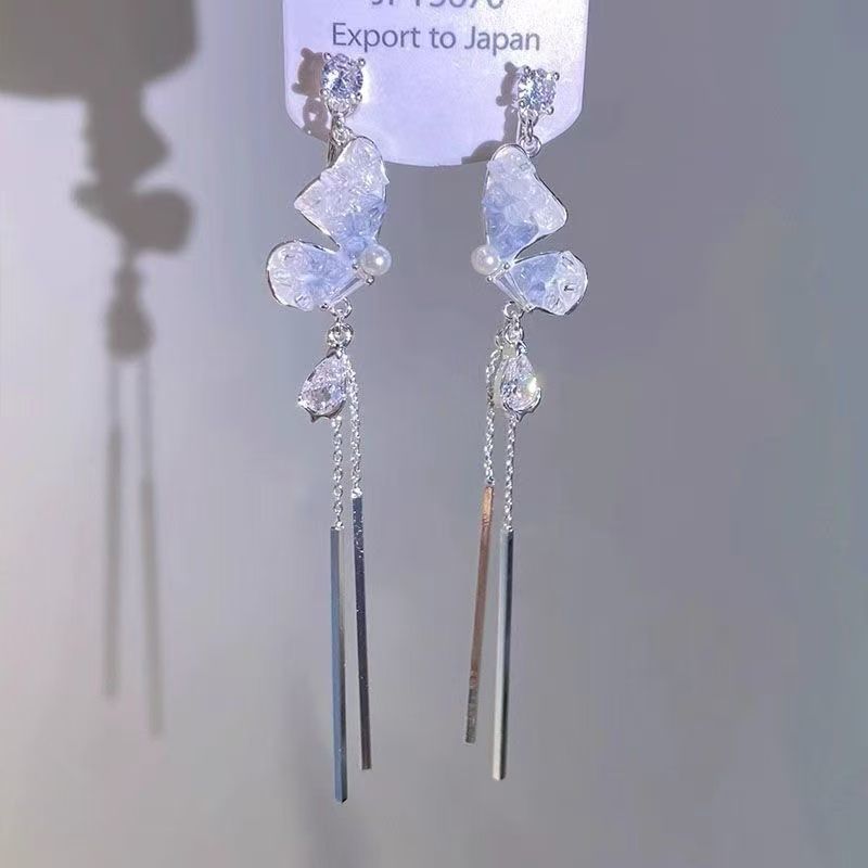 Butterfly Threader Earring Faux Crystal Alloy FashionChic