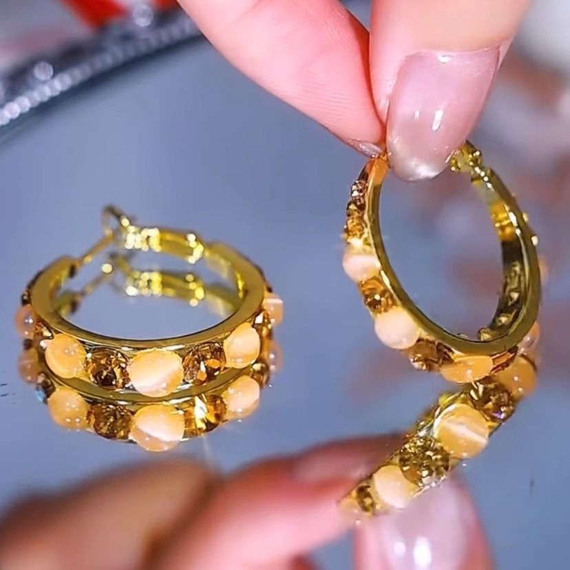 Rhinestone Alloy Hoop Gemstone Faux Earring FashionChic