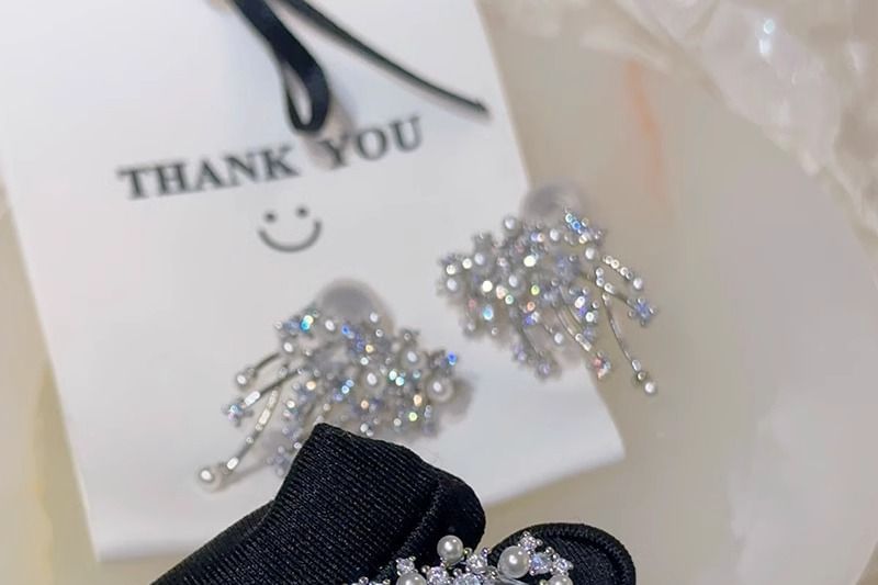 Stud Pearl Faux Rhinestone Earring Alloy Firework FashionChic