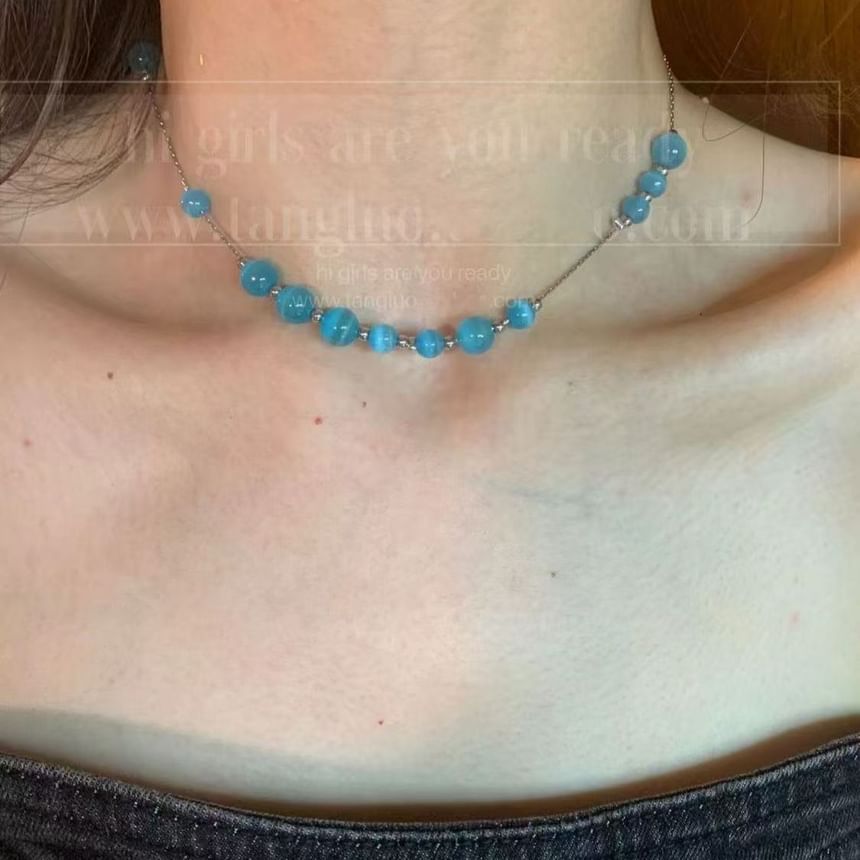 Faux Bead Gemstone Choker Alloy FashionChic