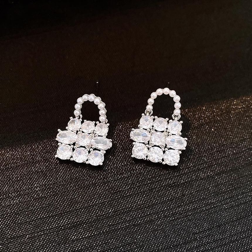 Faux Drop Rhinestone Handbag Pearl Earring FashionChic