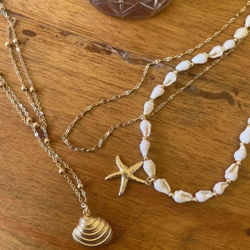 Station Shell Pendant Chain Set: + Starfish Necklace FashionChic