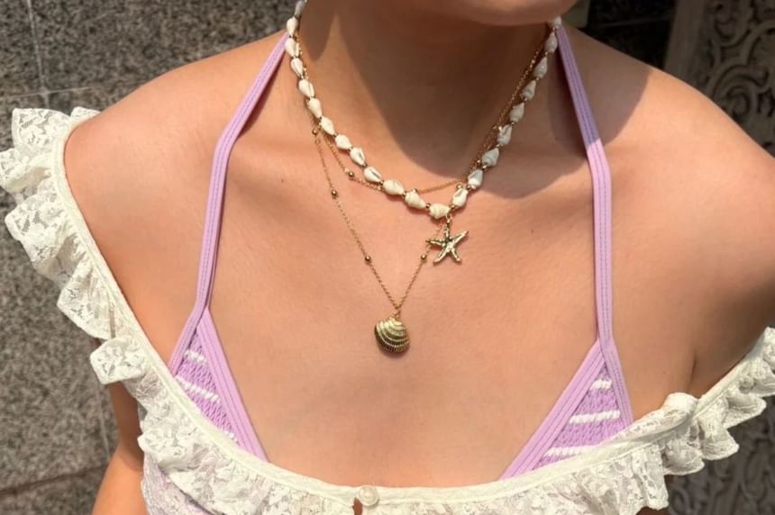 Station Shell Pendant Chain Set: + Starfish Necklace FashionChic